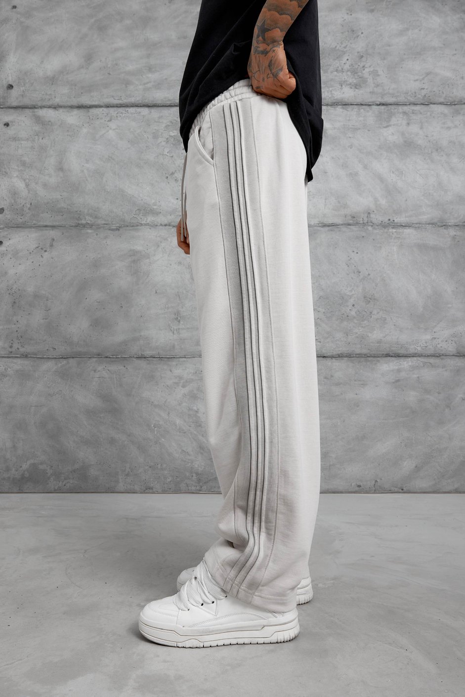Krem PÜSKÜRTMELİ ŞERİTLİ BAGGY EŞOFMAN ALTI