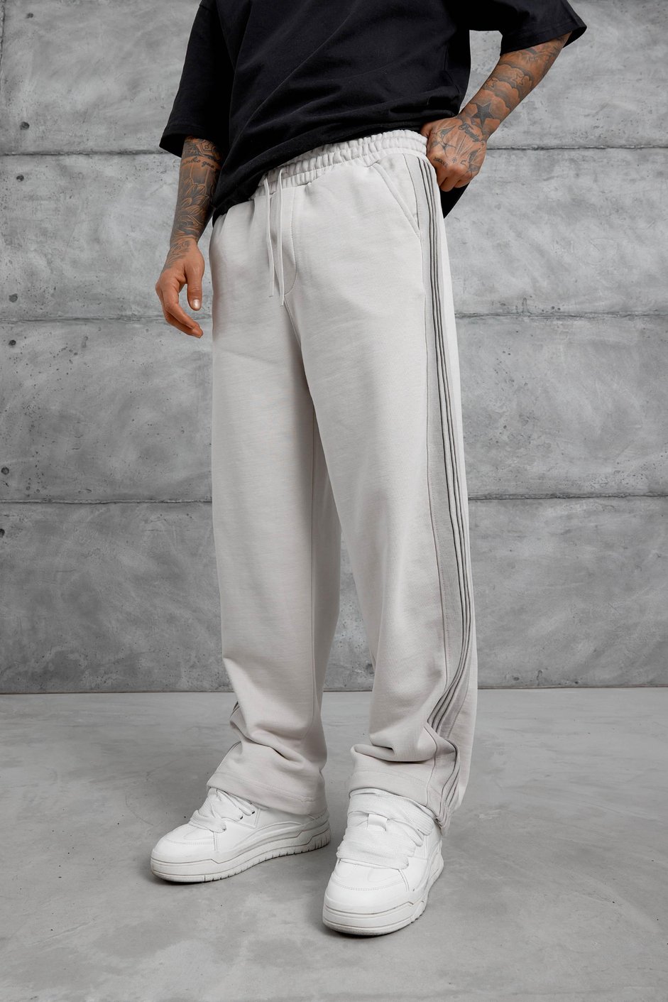 Krem PÜSKÜRTMELİ ŞERİTLİ BAGGY EŞOFMAN ALTI