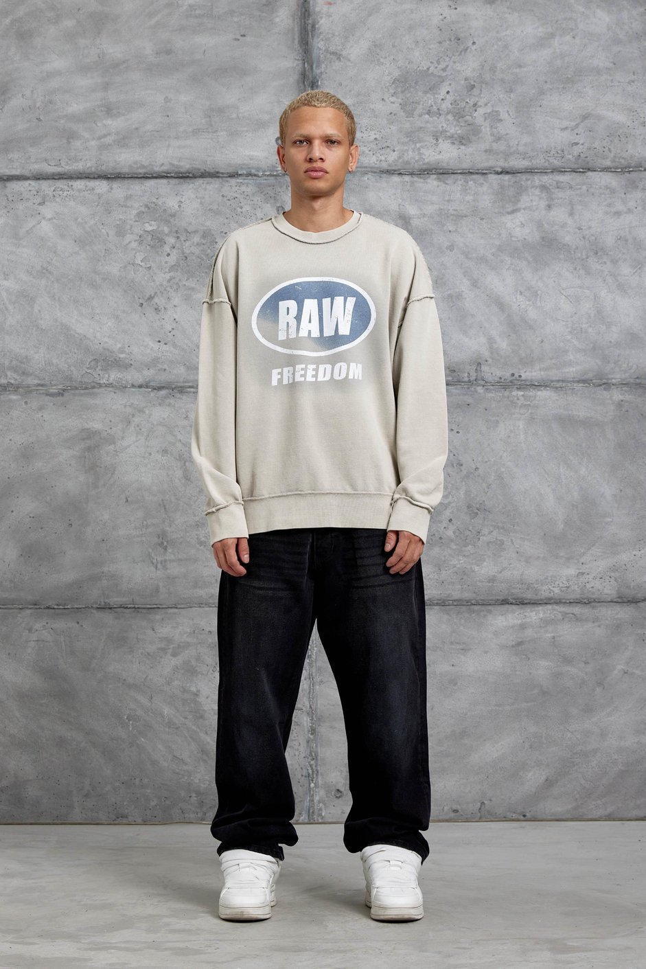 Krem RAW BASKILI OVERSİZE SWEATSHIRT