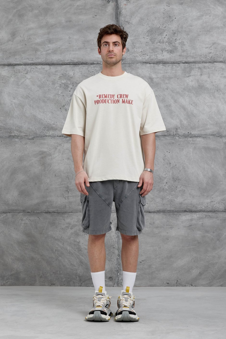 Krem Remendy Crew Yazılı Oversize Tshirt