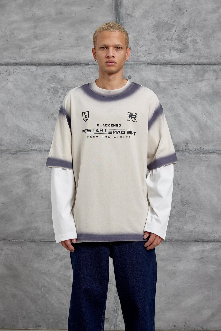 Krem RESTART BASKILI KOLU PARCALI SWEATSHİRT
