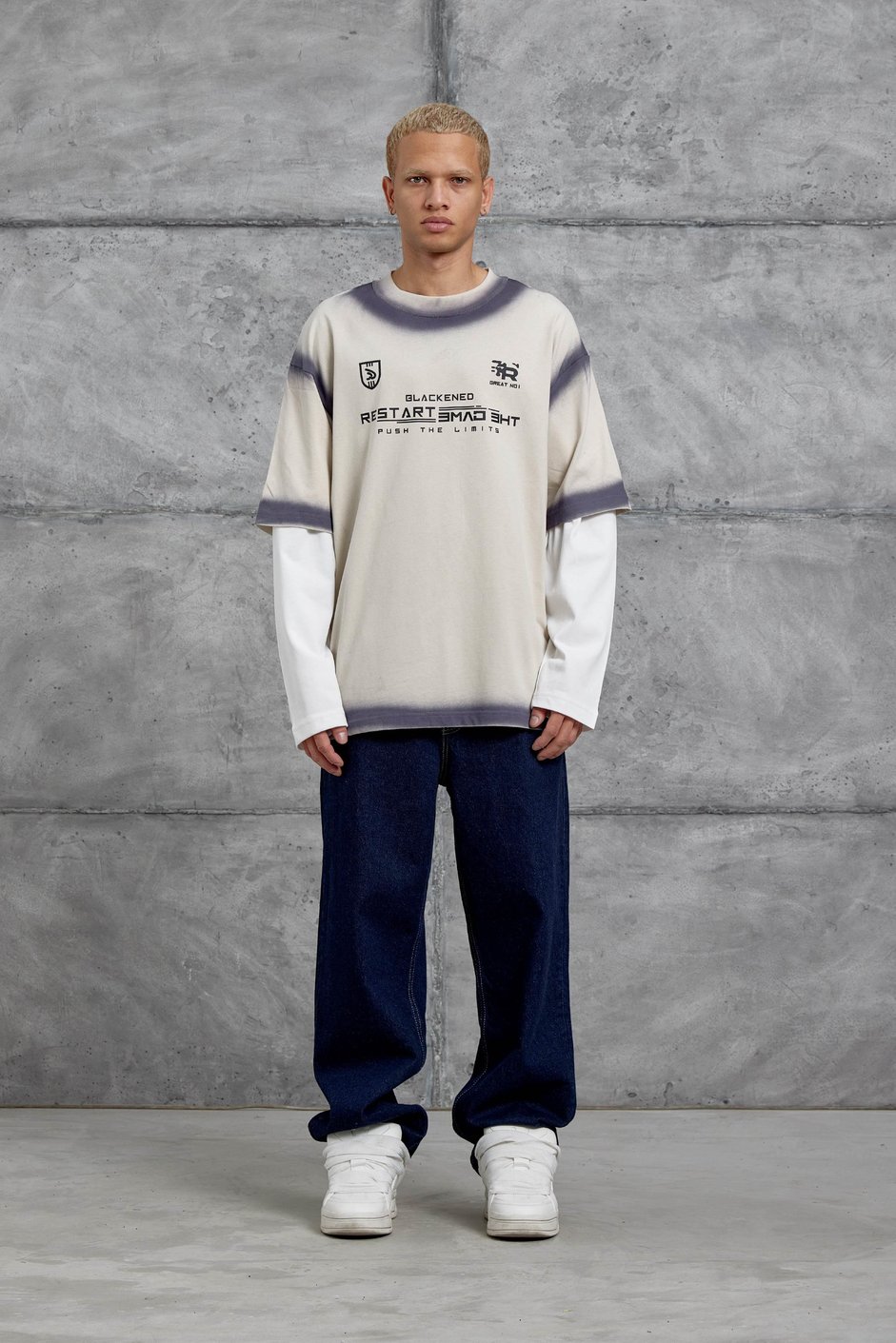 Krem RESTART BASKILI KOLU PARCALI SWEATSHİRT