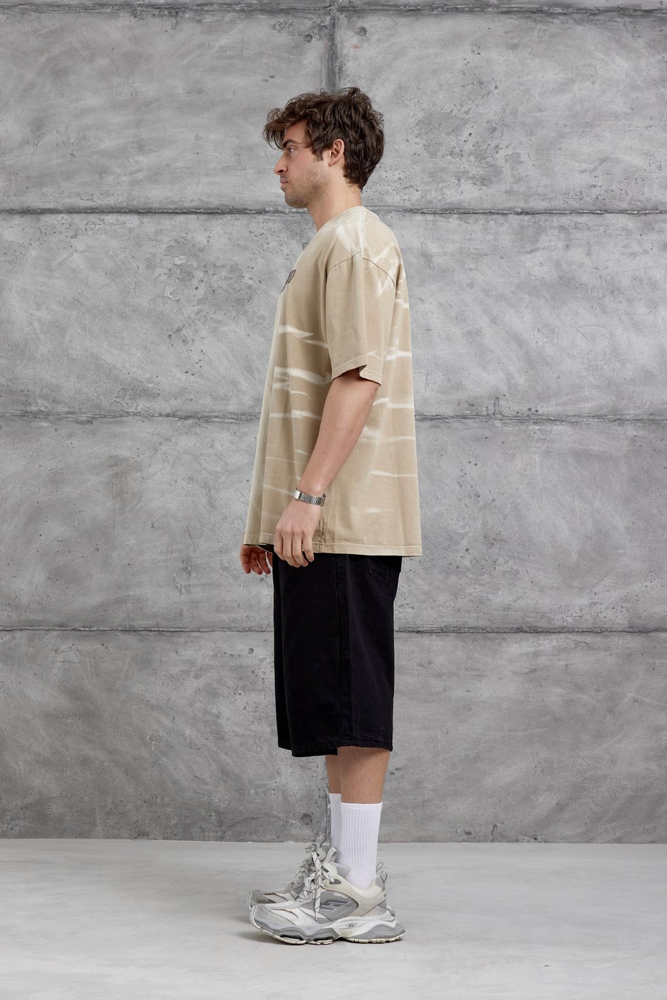 Krem Spirit&Speed Yazılı Yıkamalı Oversize Tshirt