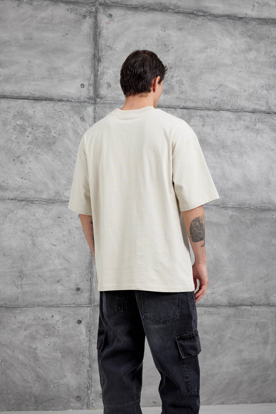 Krem Super Yazılı Oversize Tshirt