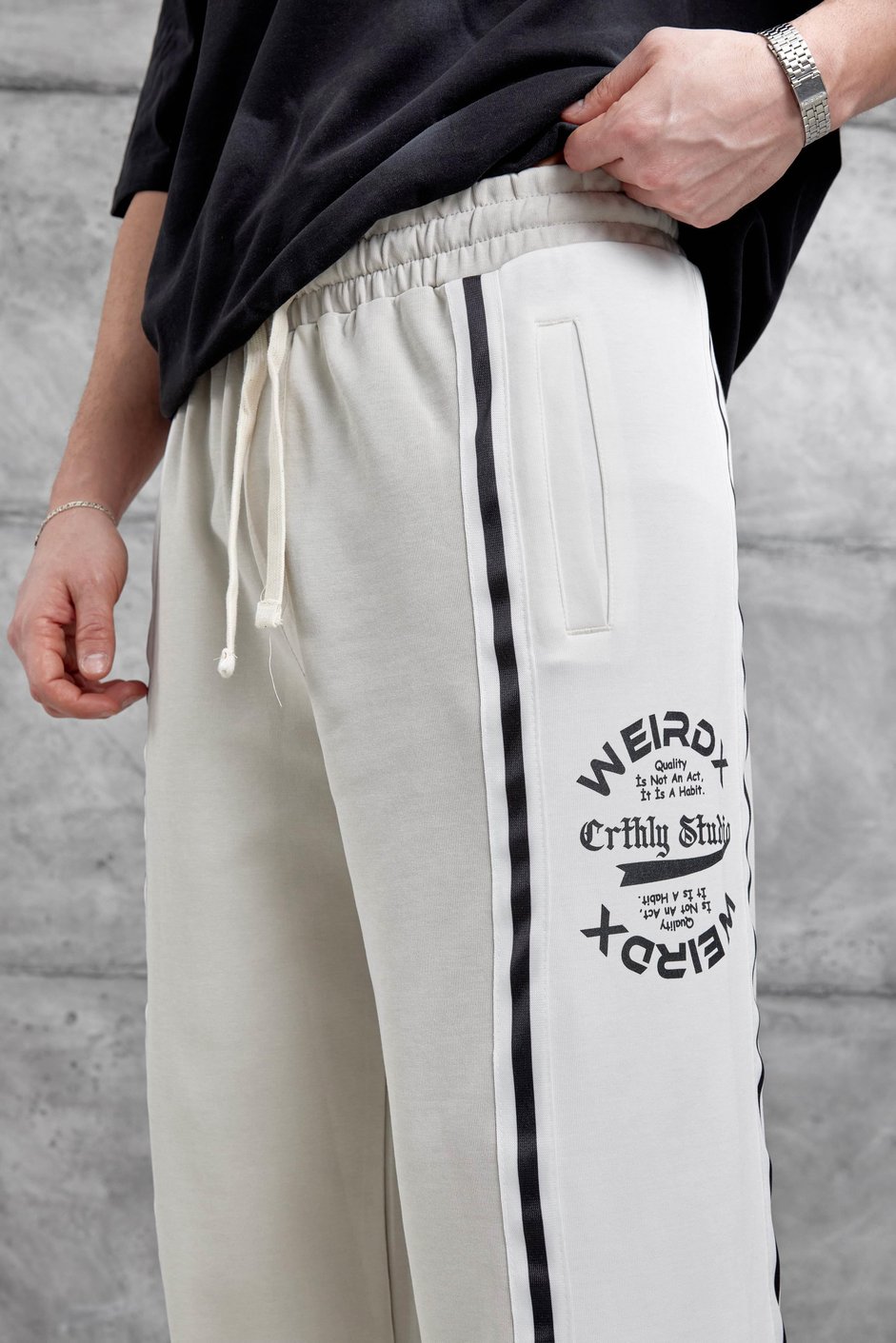 Krem Weirdx Yazılı Baggy Eşofman
