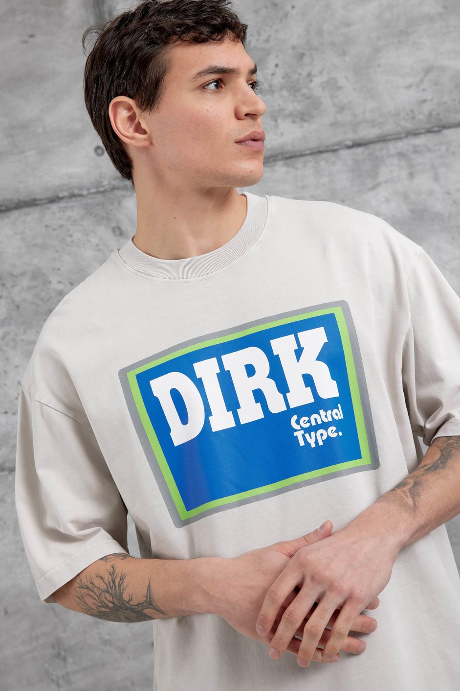 Krem YIKAMALI DİRK YAZILI OVERSİZE  TSHİRT