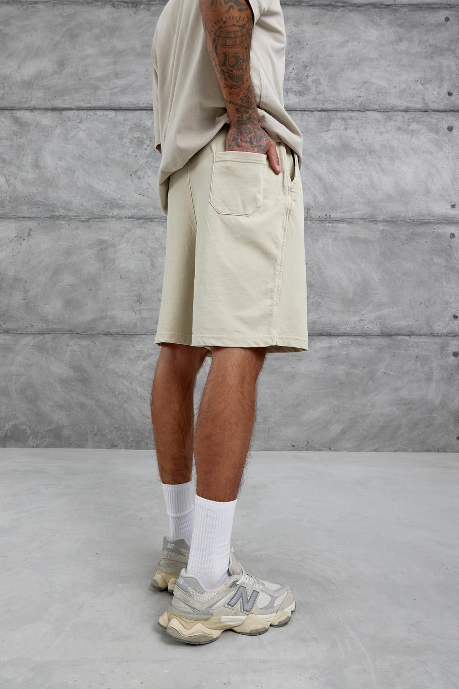 Krem Yıkamalı Oversize Şort