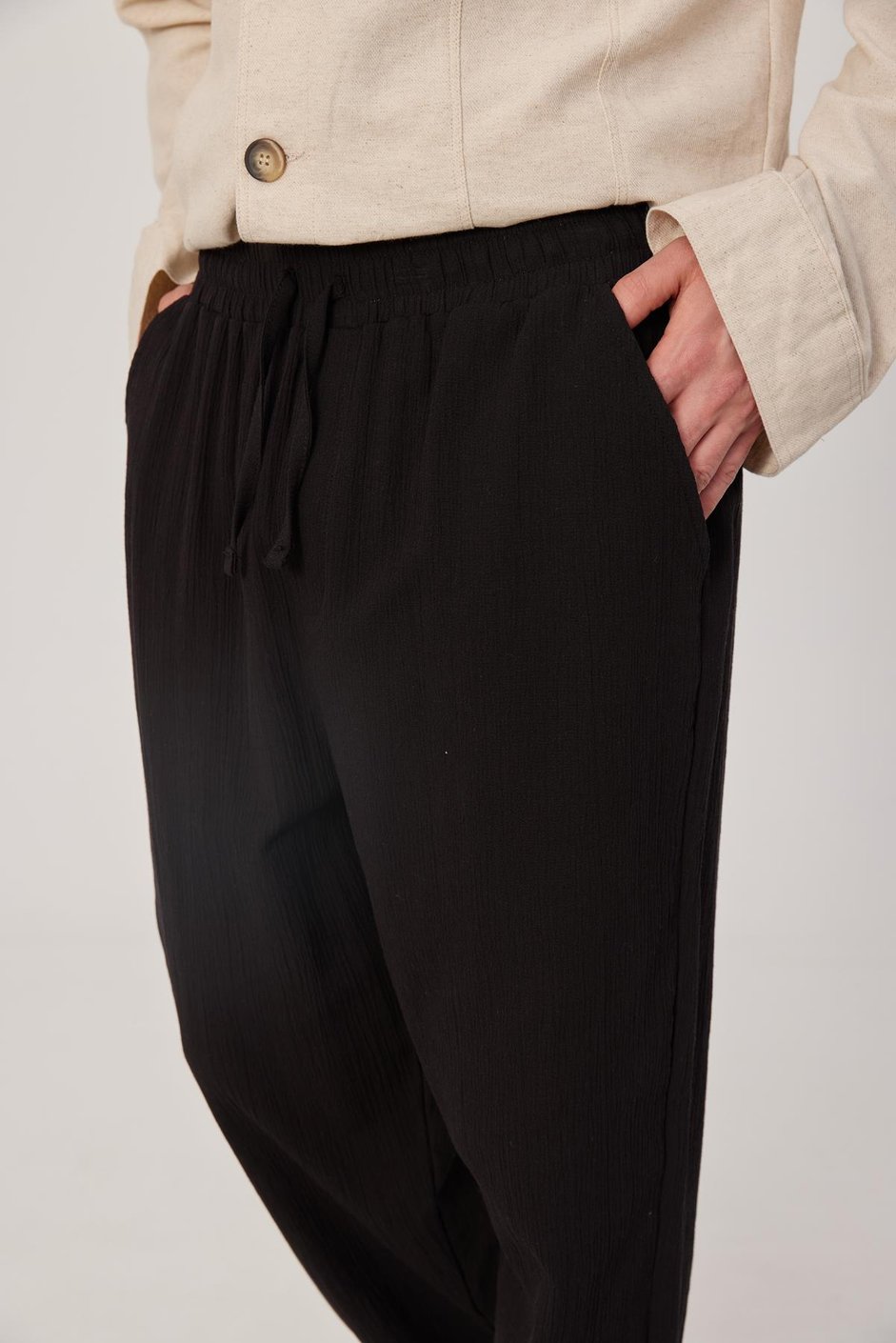 Krinkıl Kumaş Siyah Pantolon