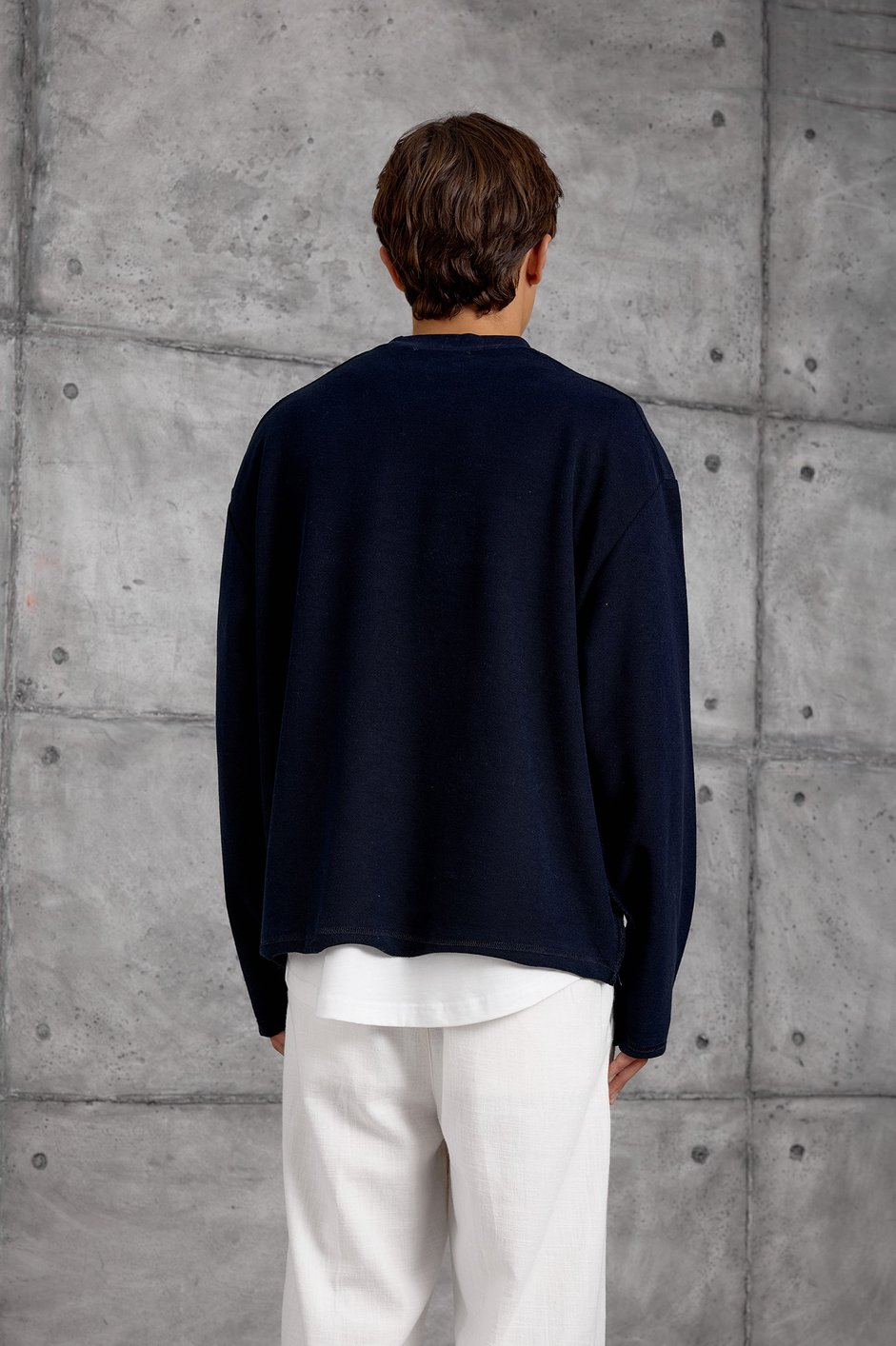 Lacivert BASKILI DOKUMA KUMAŞ SWEATSHIRT