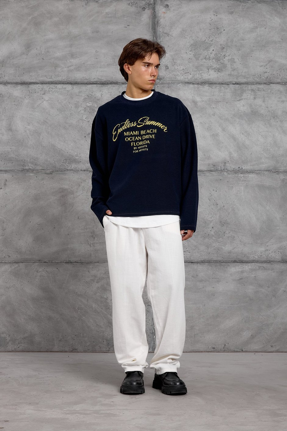 Lacivert BASKILI DOKUMA KUMAŞ SWEATSHIRT