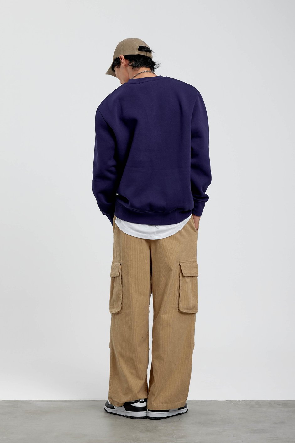Lacivert Bisiklet Yaka Basic Şardonlu Sweatshirt