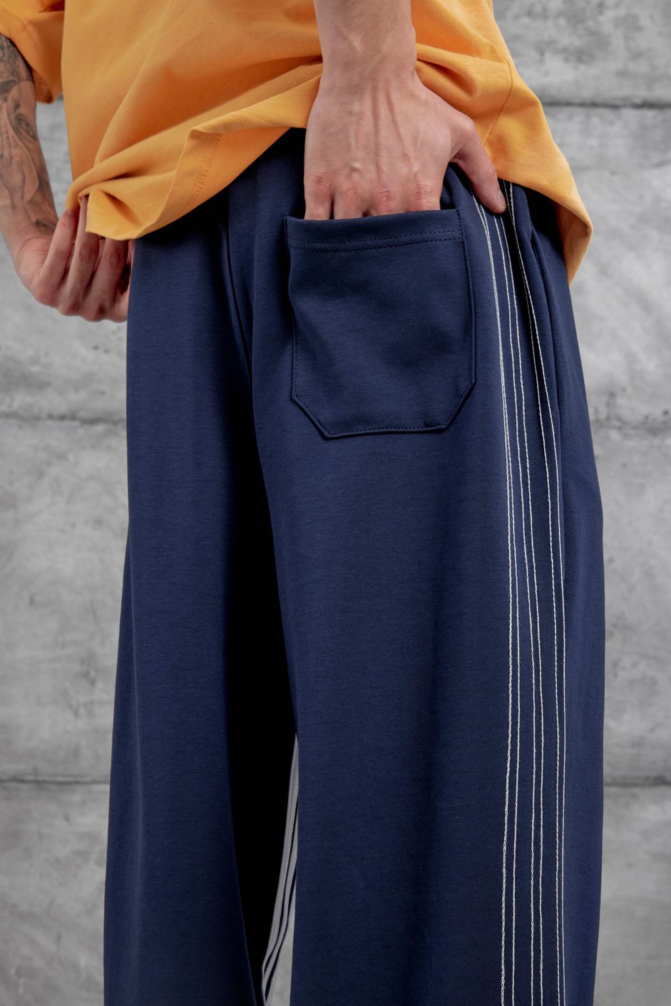 Lacivert Dikiş Detaylı Baggy Eşofman Altı