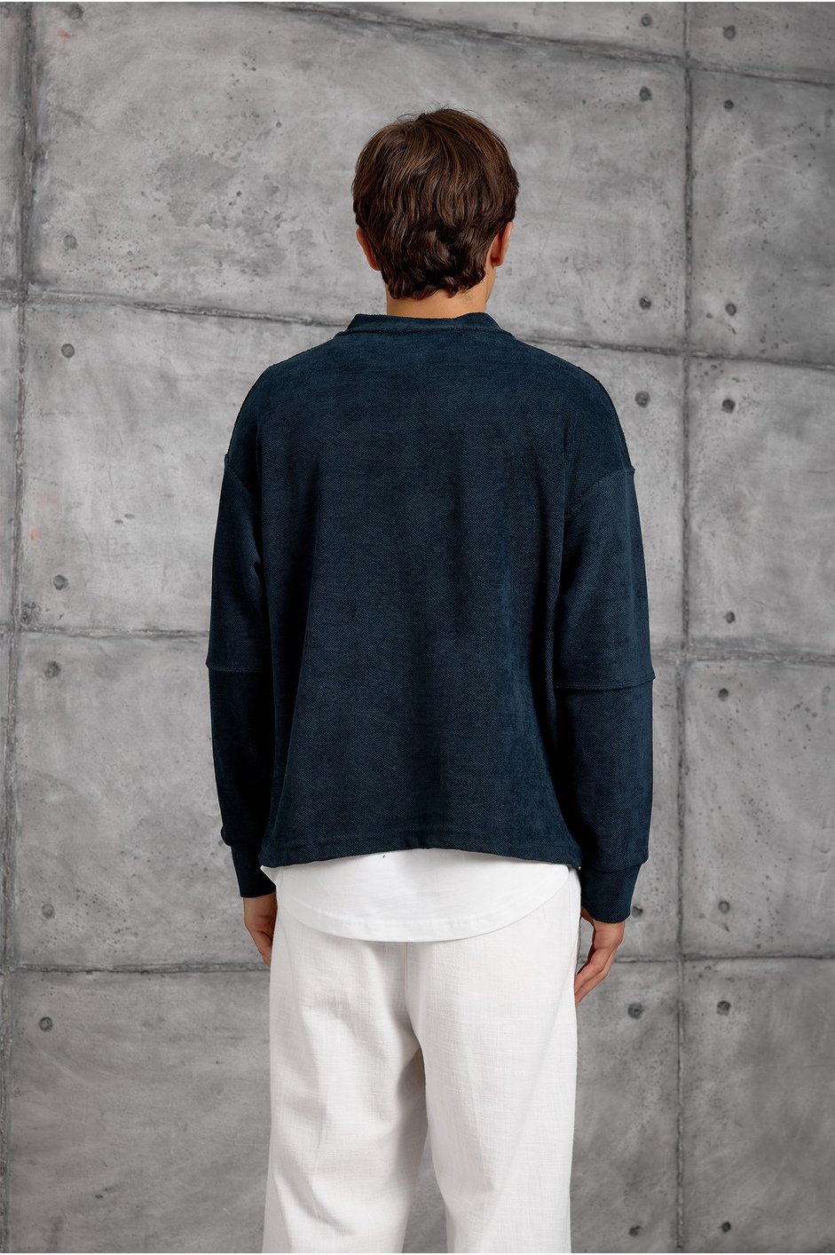 Lacivert DREAMS BASKI DOKUMA KUMAŞ OVERSIZE SWEATSHIRT