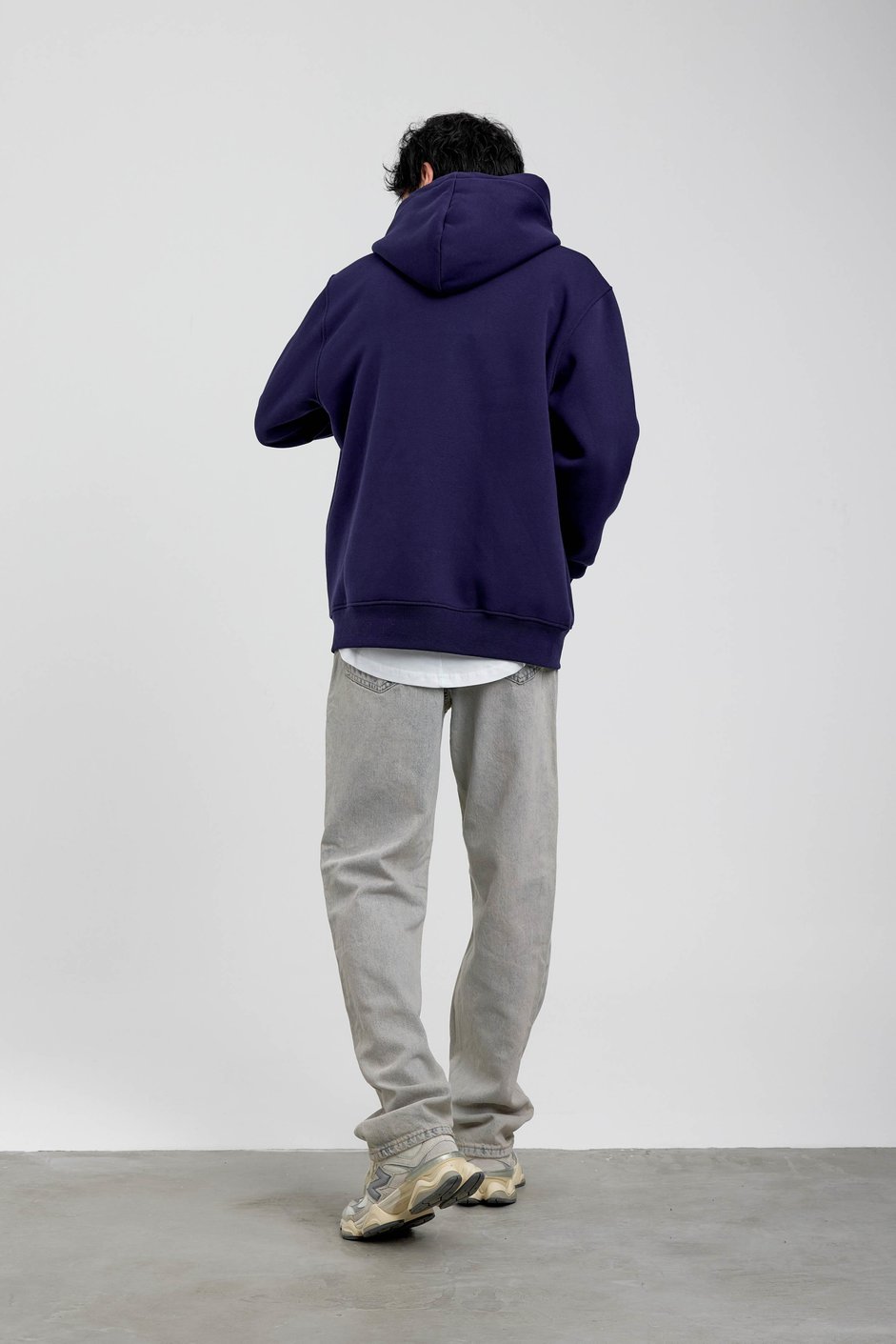 Lacivert El Baskılı Kapüşonlu Sweatshirt