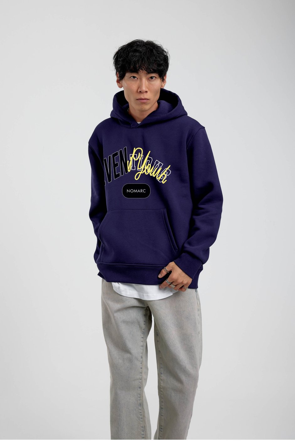 Lacivert Eventious Yazılı Kapüşonlu Sweatshirt