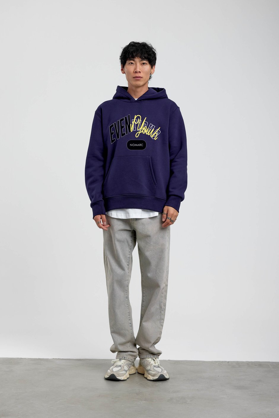 Lacivert Eventious Yazılı Kapüşonlu Sweatshirt