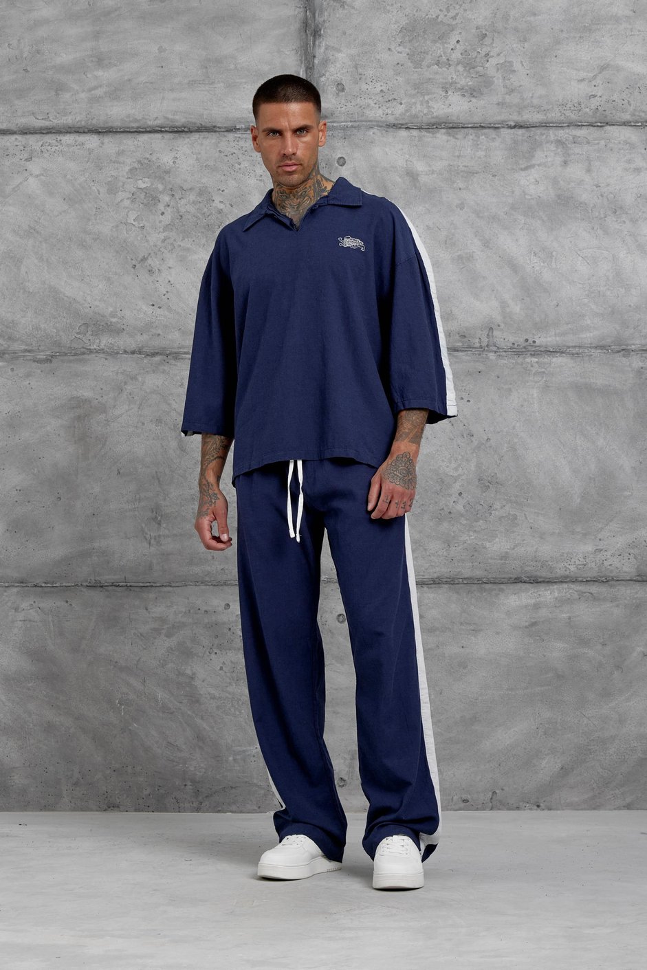Lacivert Fakirkol Yakalı  Oversize Tshirt