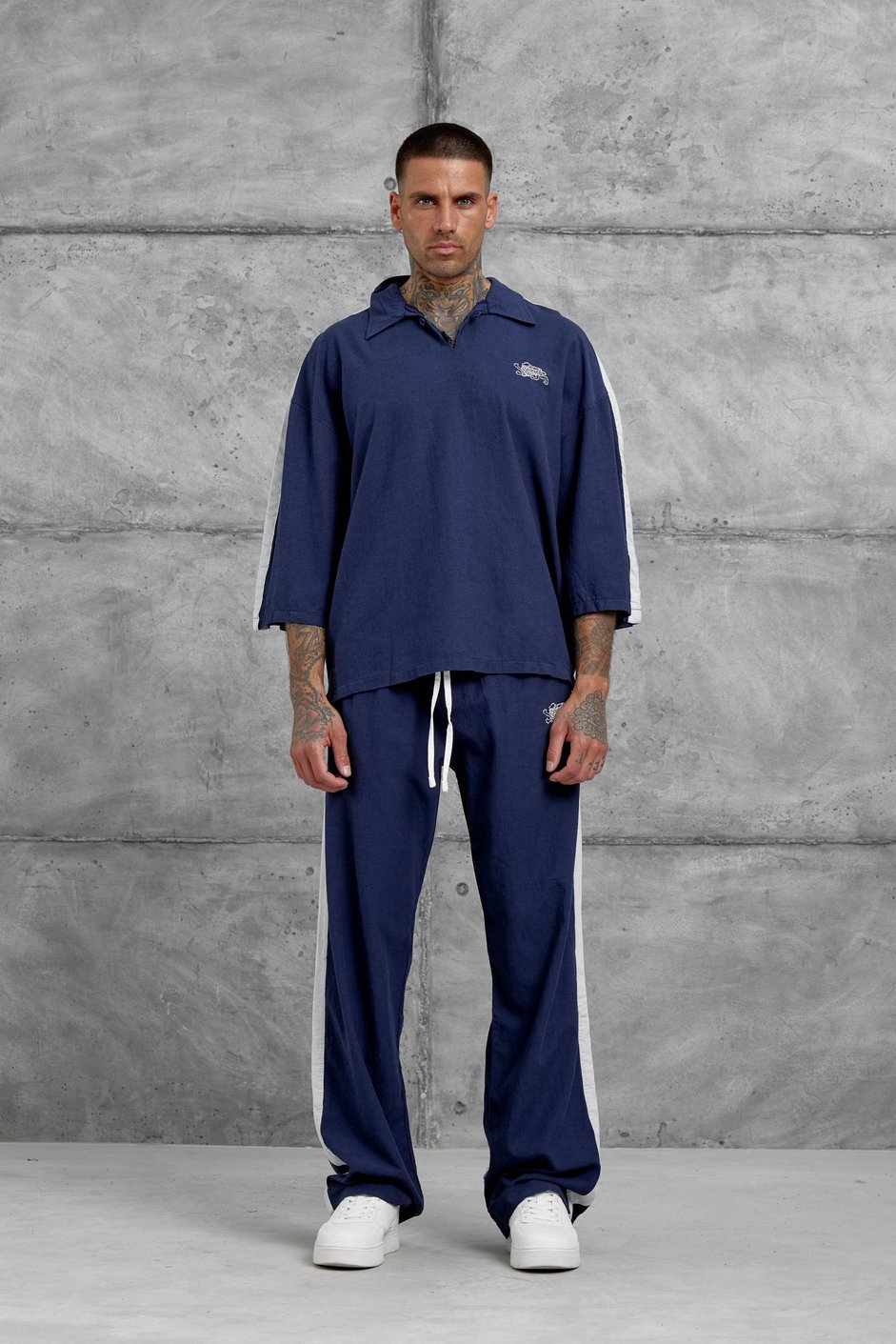 Lacivert Fakirkol Yakalı  Oversize Tshirt
