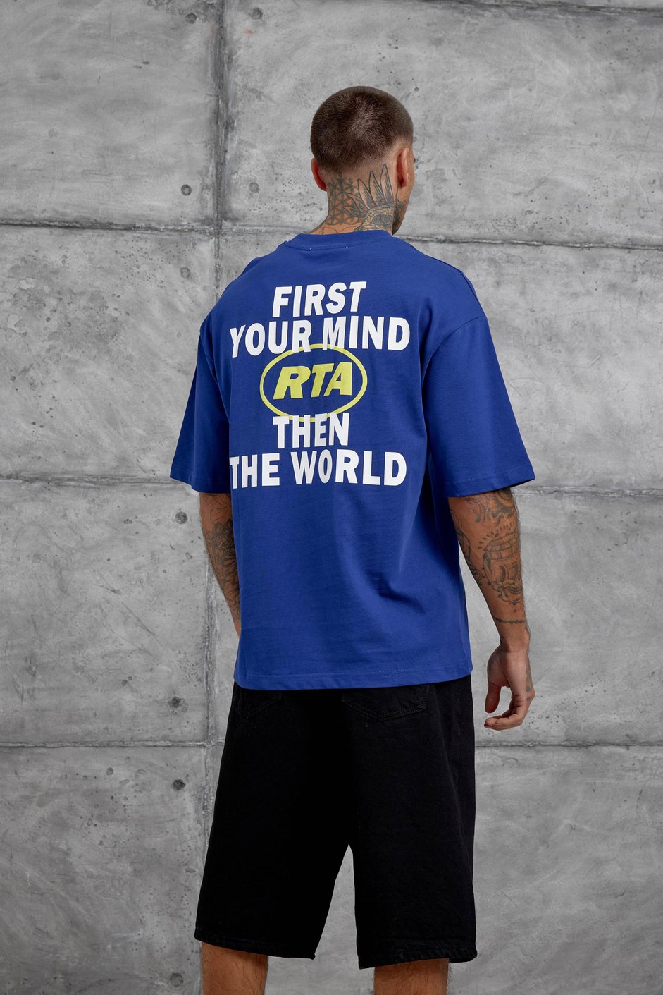 Lacivert First Your Mind Yazılı Oversize Tshirt