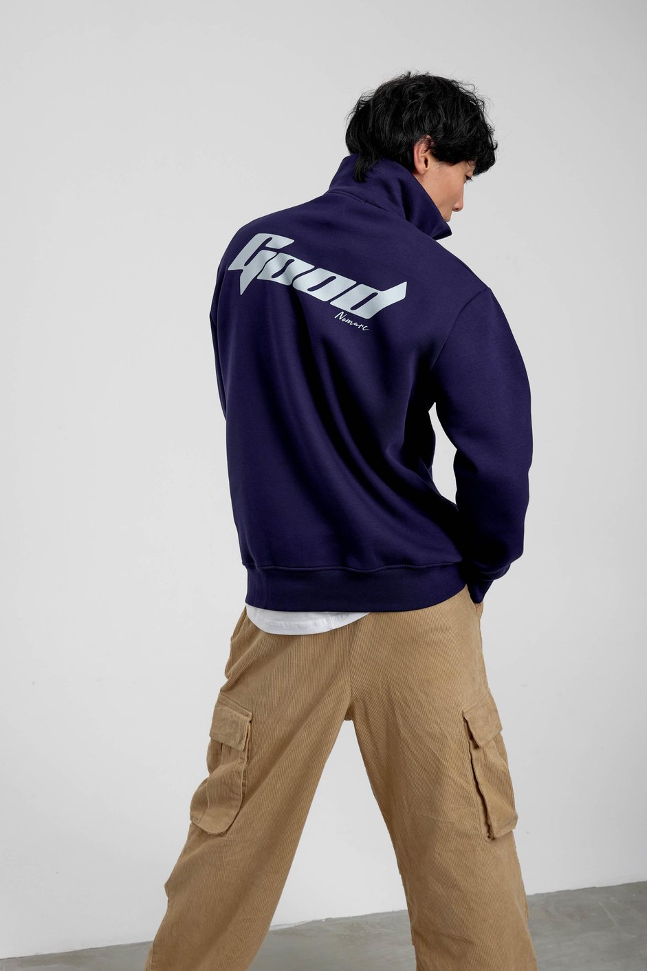 Lacivert Good Yazılı Yarım Fermuarlı Sweatshirt