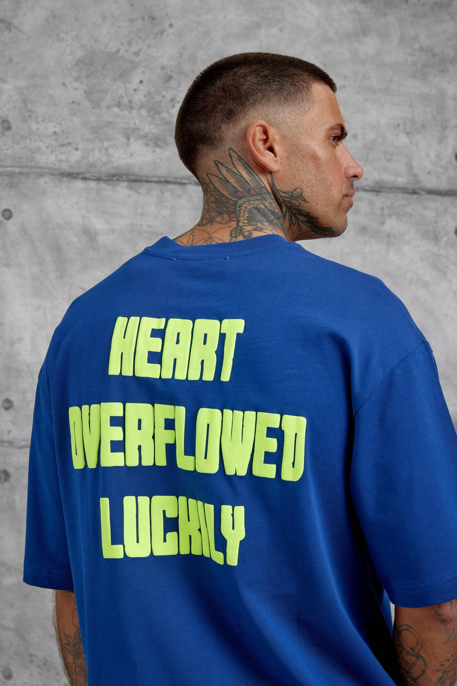 Lacivert Kalp Küpür Baskılı Oversize Tshirt
