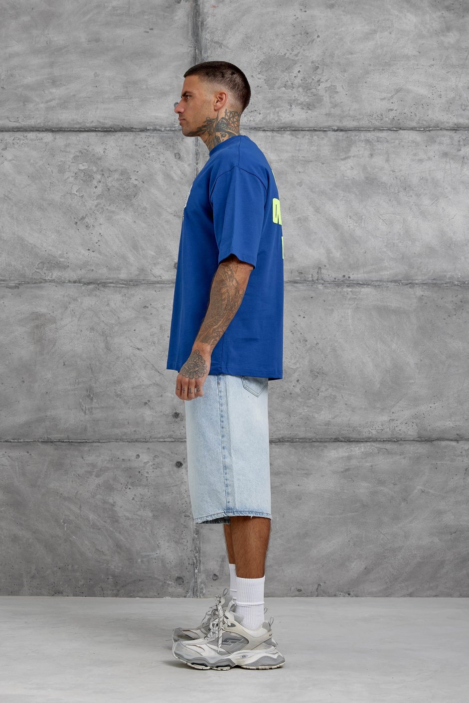 Lacivert Kalp Küpür Baskılı Oversize Tshirt