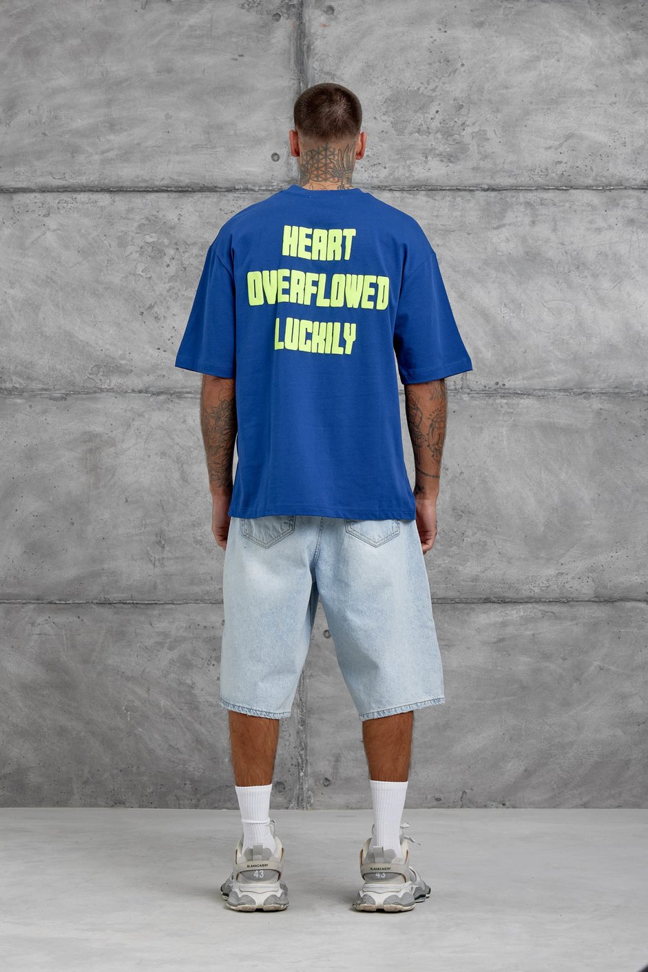 Lacivert Kalp Küpür Baskılı Oversize Tshirt