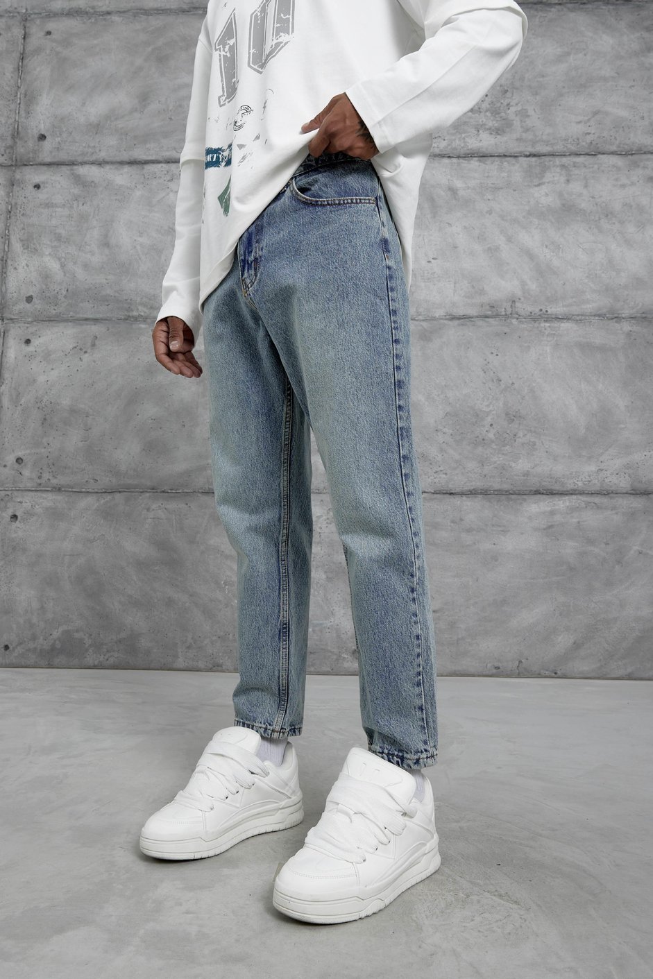 Lacivert Mb Boyfriend Kalıp Taşlamalı Jean