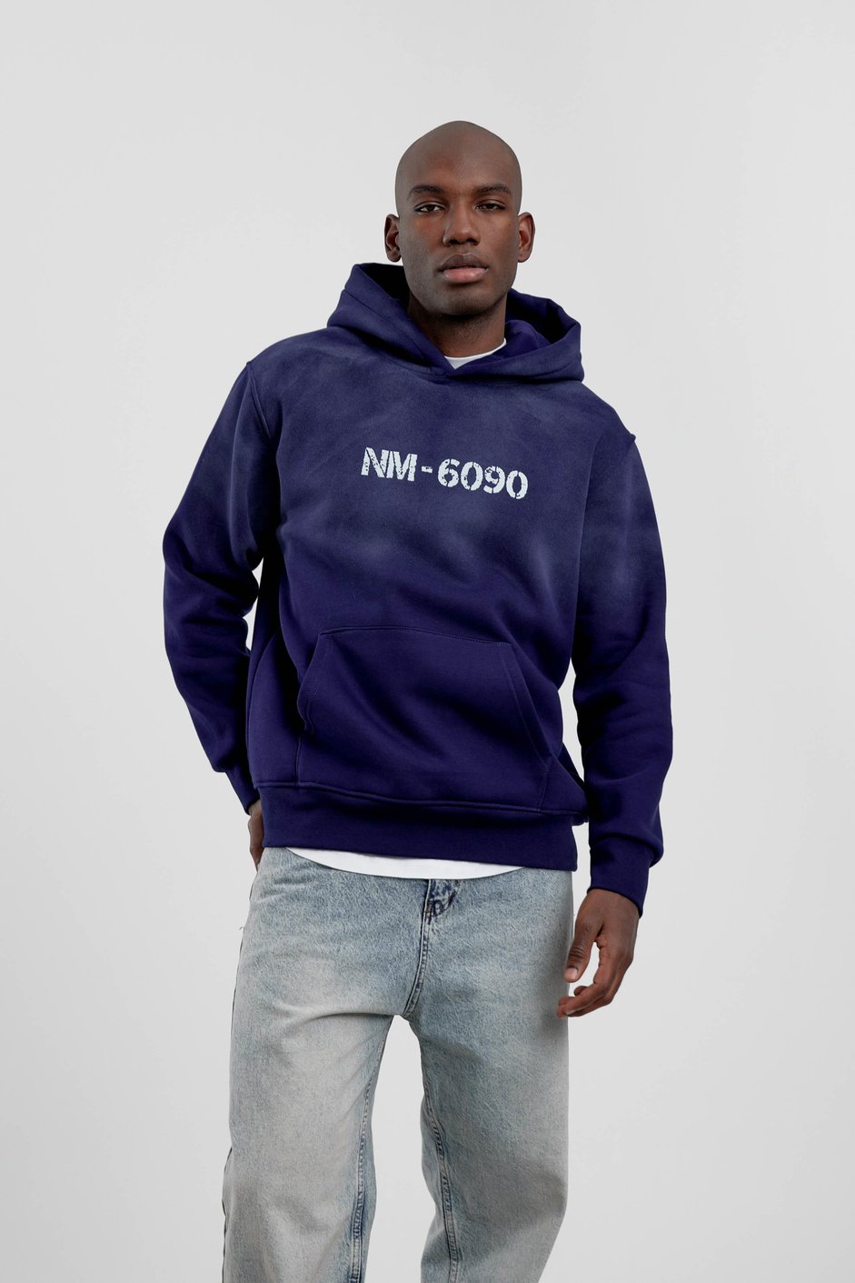 Lacivert NM-6090 Baskılı Kapüşonlu Sweatshirt