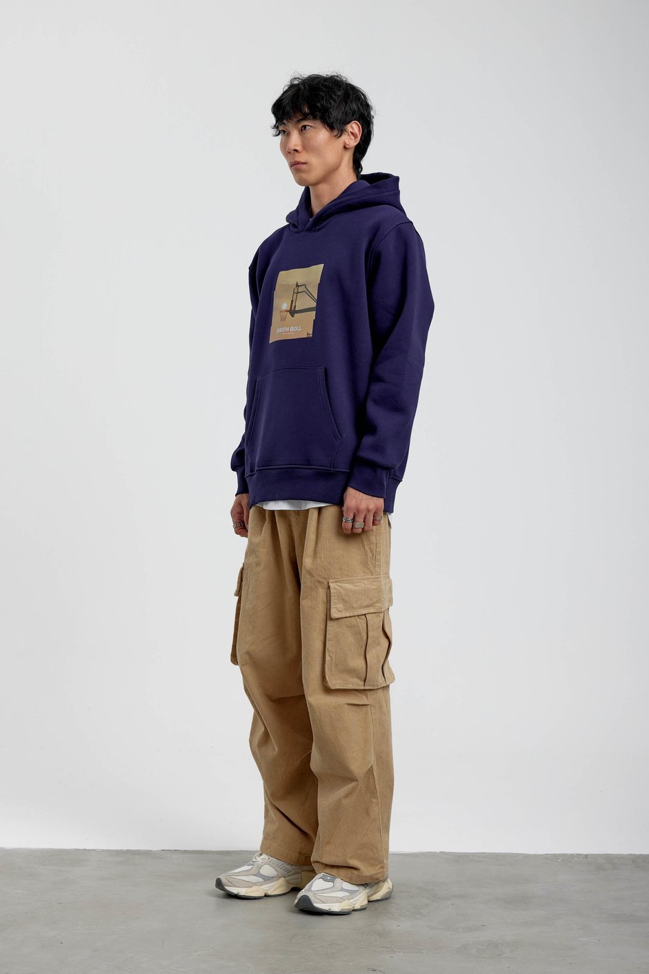 Lacivert Pota Baskılı Kapüşonlu Sweatshirt