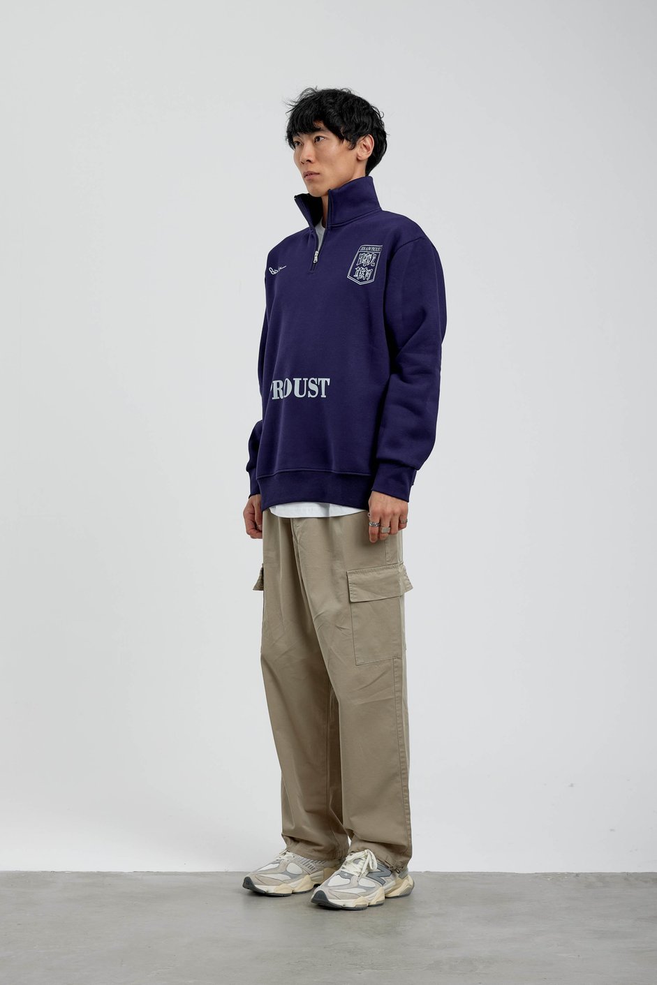 Lacivert Proust Yazılı Yarım Fermuarlı Sweatshirt