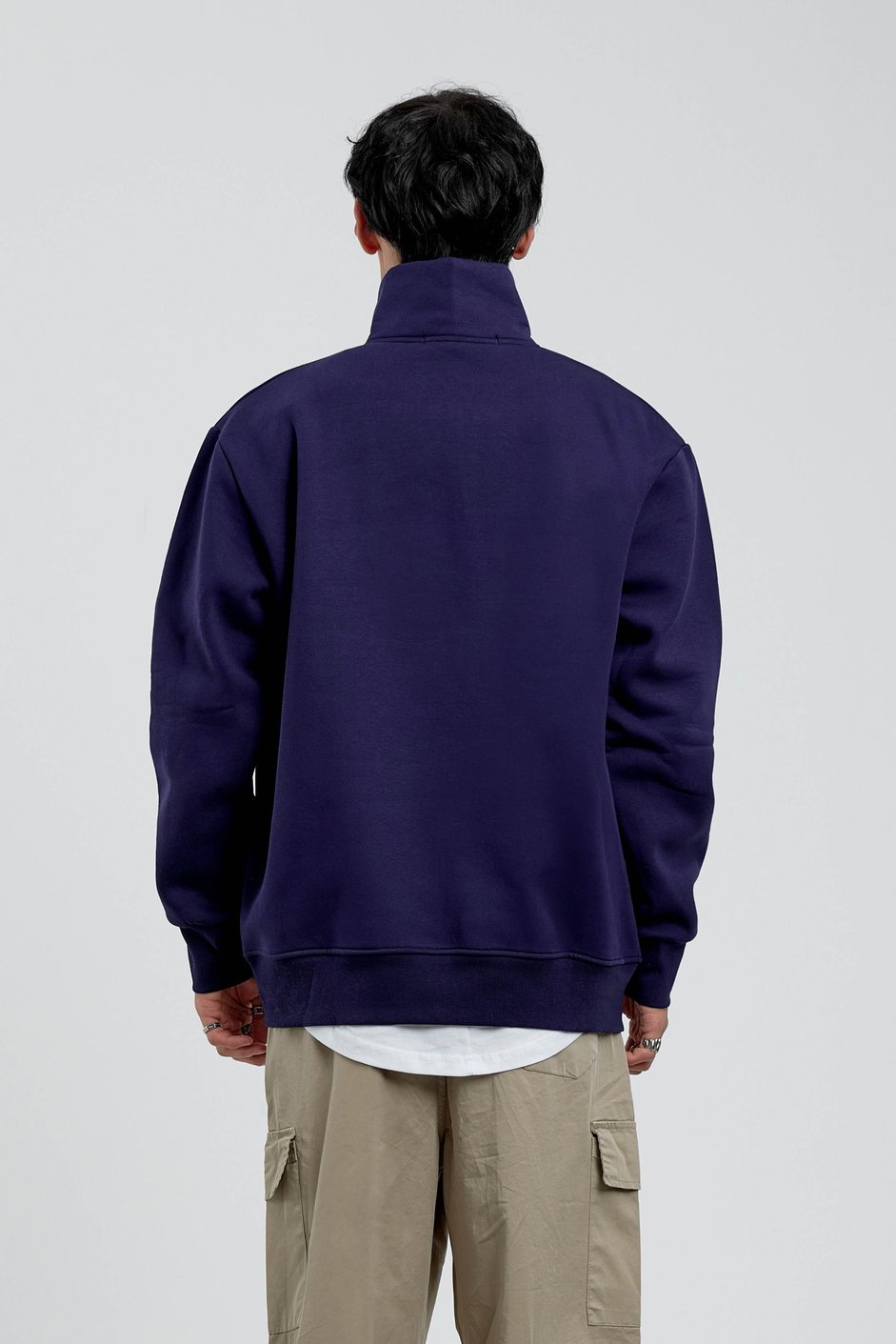 Lacivert Proust Yazılı Yarım Fermuarlı Sweatshirt