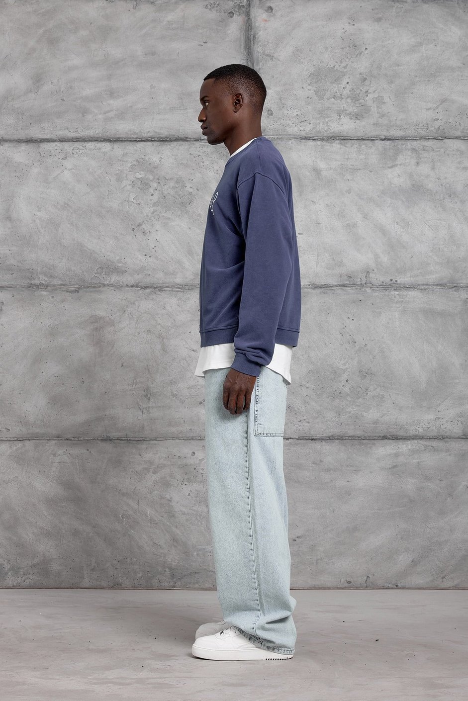 Lacivert YAZI BASKI OVERSIZE SWEATSHIRT