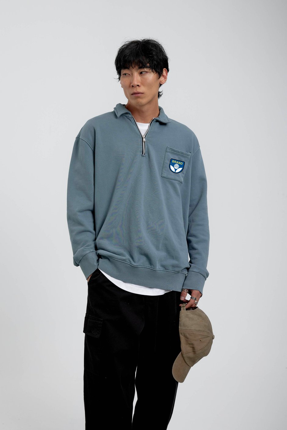Mavi Brand Yazılı Yakası Fermuarlı Sweatshirt