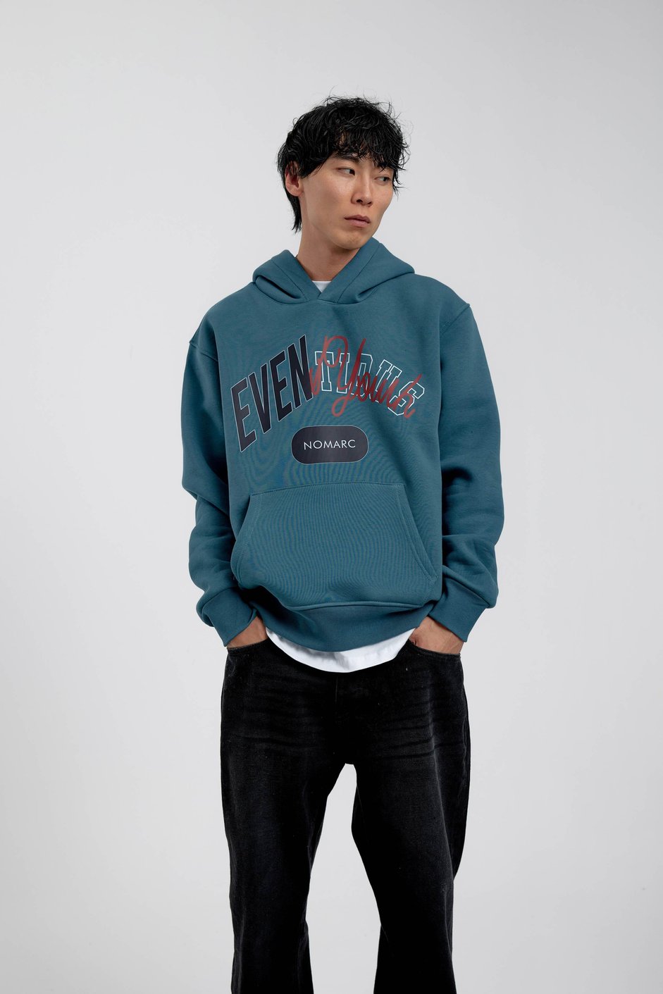 Mavi Eventious Yazılı Kapüşonlu Sweatshirt