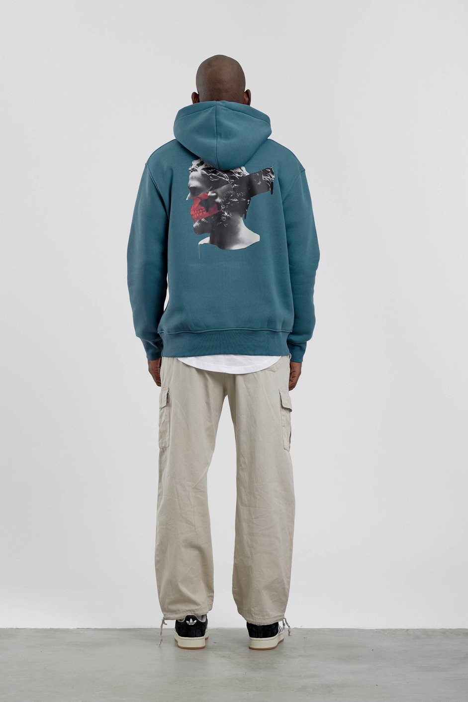Mavi Figür Baskılı Kapüşonlu Sweatshirt