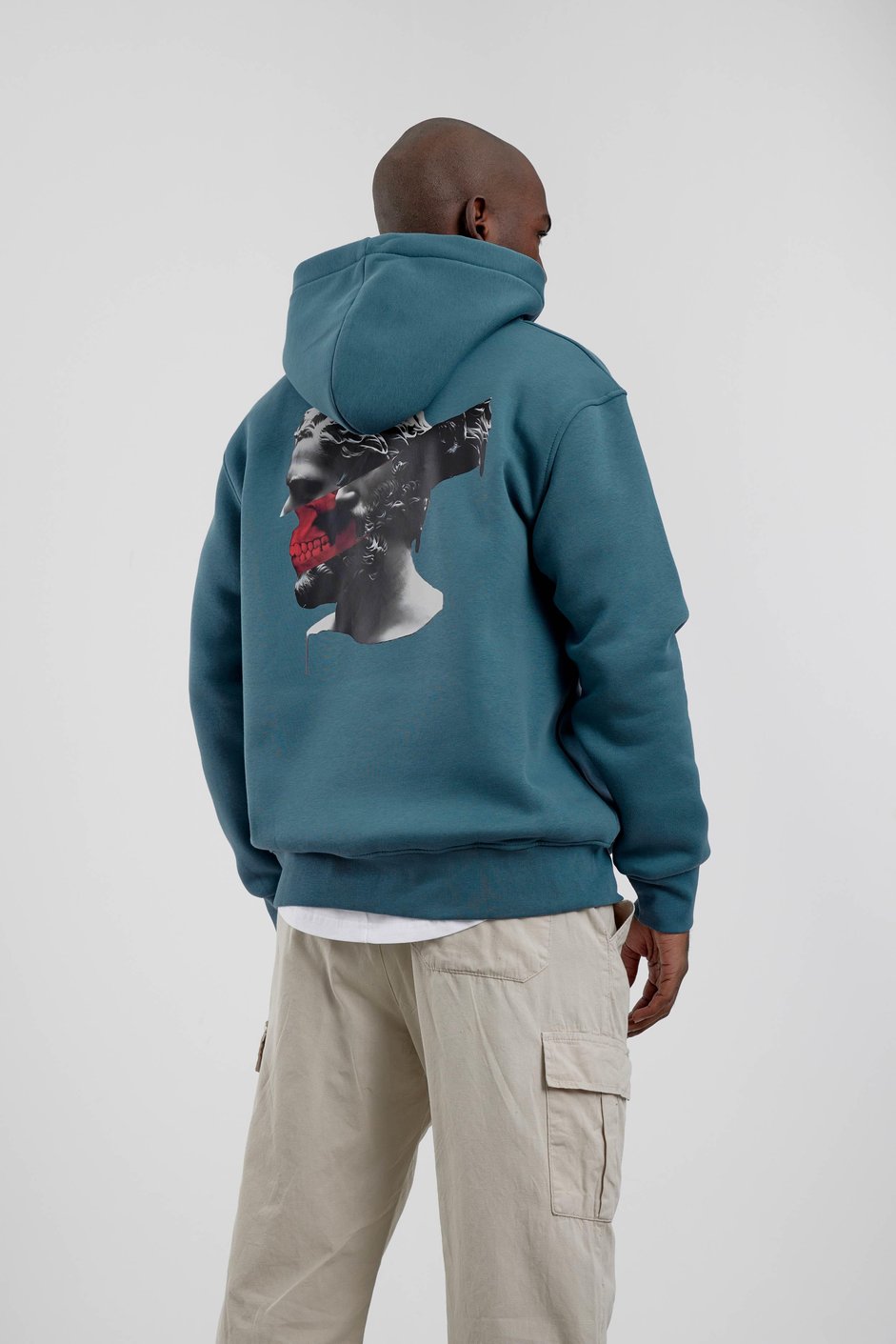 Mavi Figür Baskılı Kapüşonlu Sweatshirt