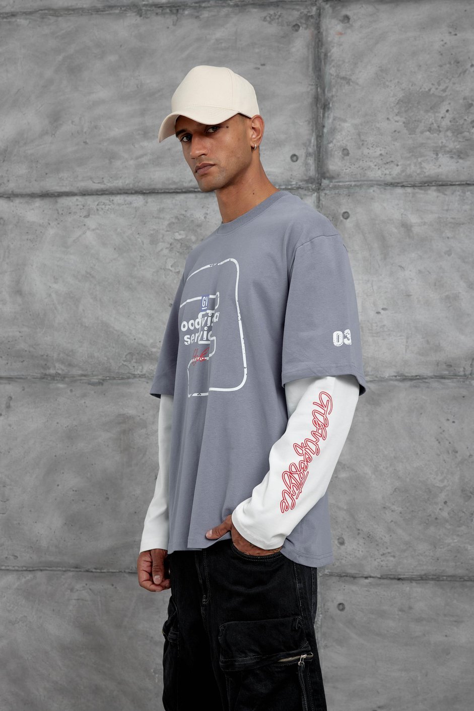 Mavi Goodvision Baskılı  Oversize Kolu Parçalı Tasarım Sweatshirt