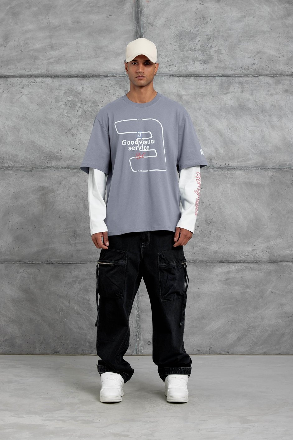 Mavi Goodvision Baskılı  Oversize Kolu Parçalı Tasarım Sweatshirt