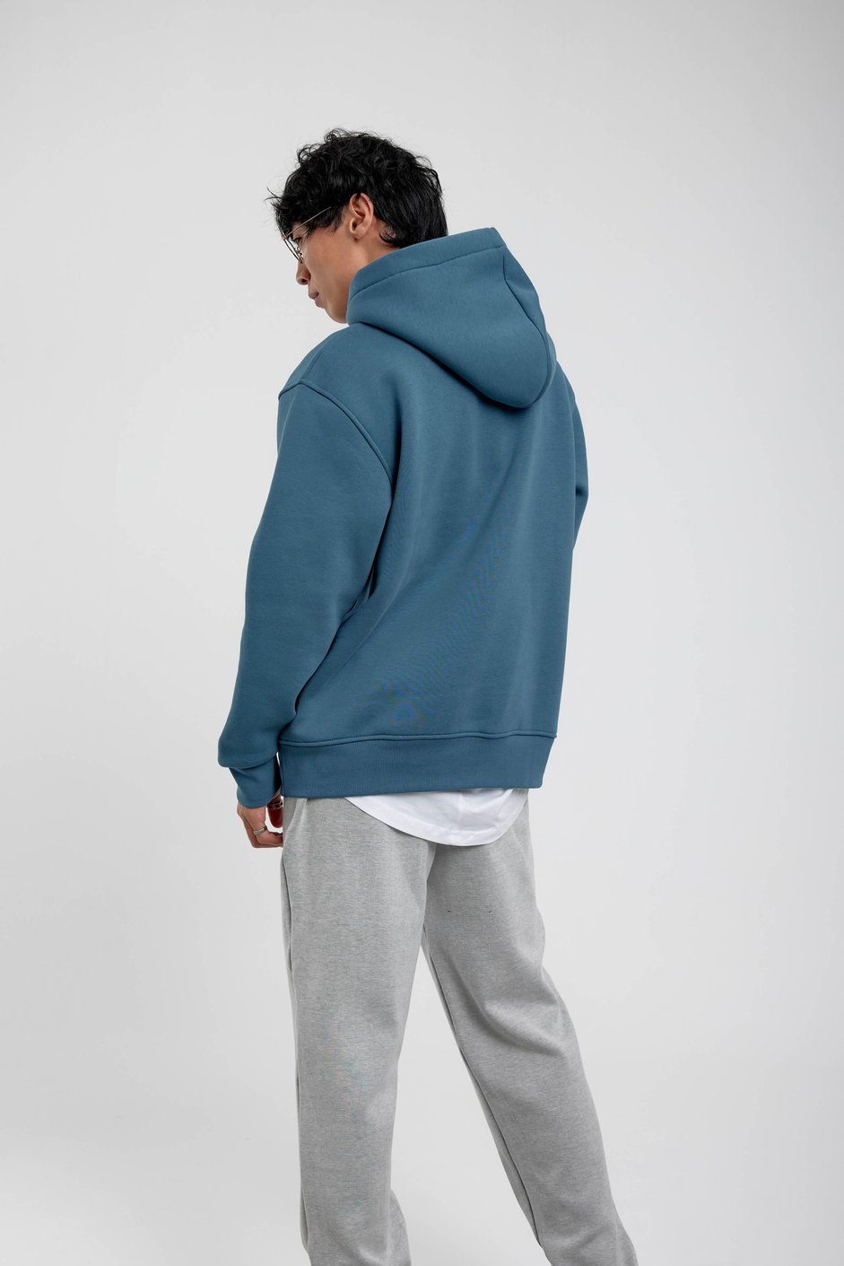 Mavi Kapüşonlu Basic Şardonlu Sweatshirt