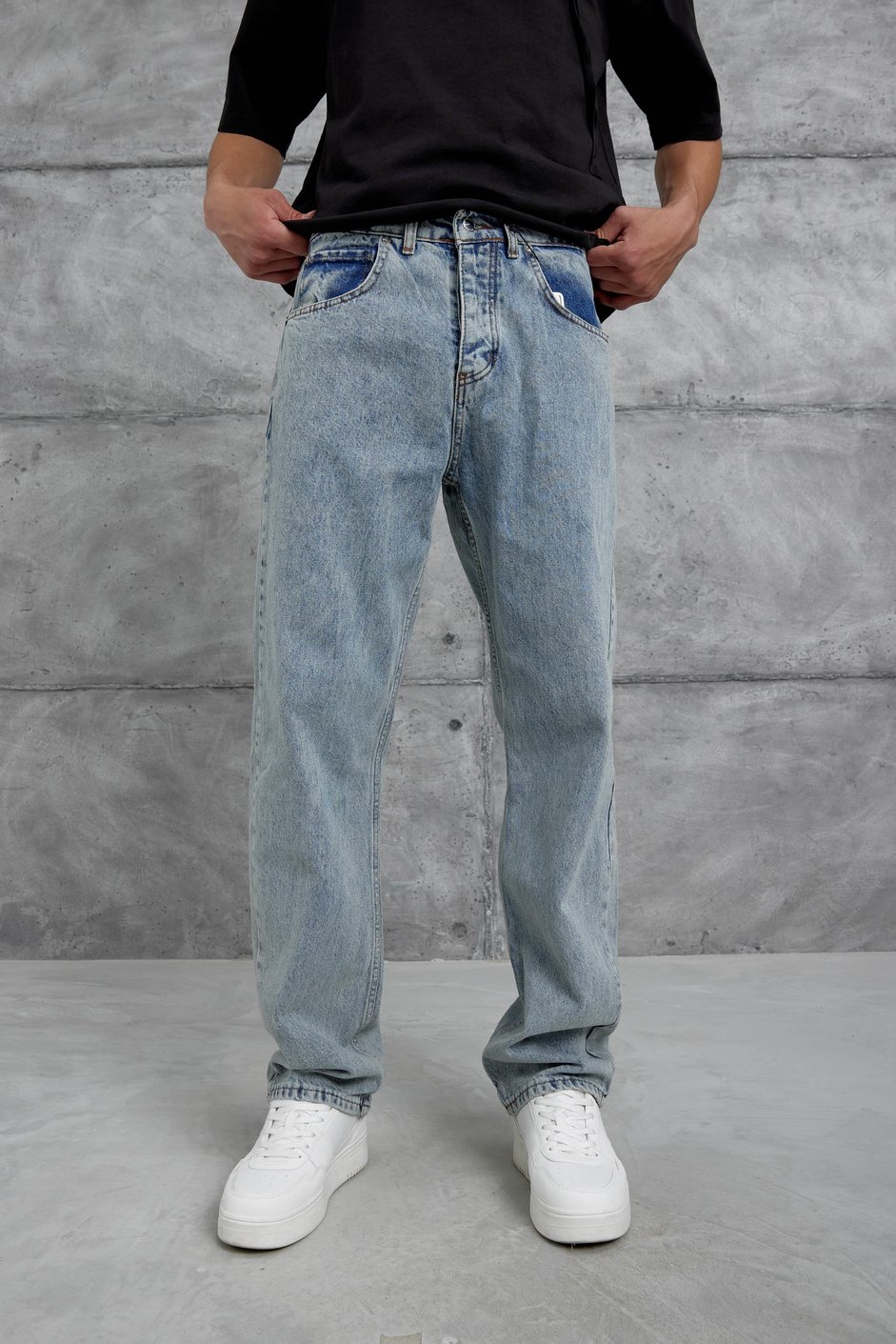 Mavi Mb Taşlamalı Baggy Jean