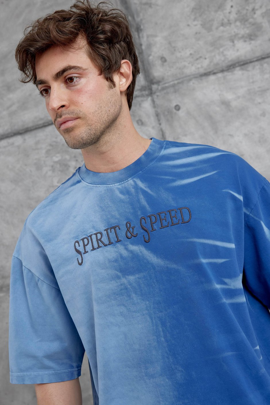 Mavi Spirit&Speed Yazılı Yıkamalı Oversize Tshirt