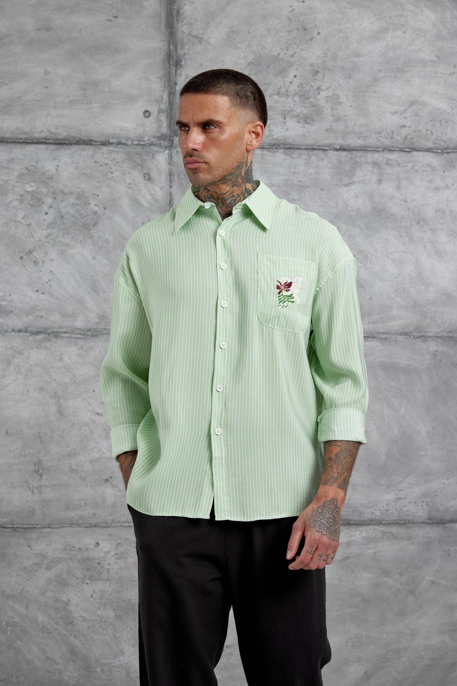 Mint Yeşili Çizgili Modal Kumaş Oversize Gömlek