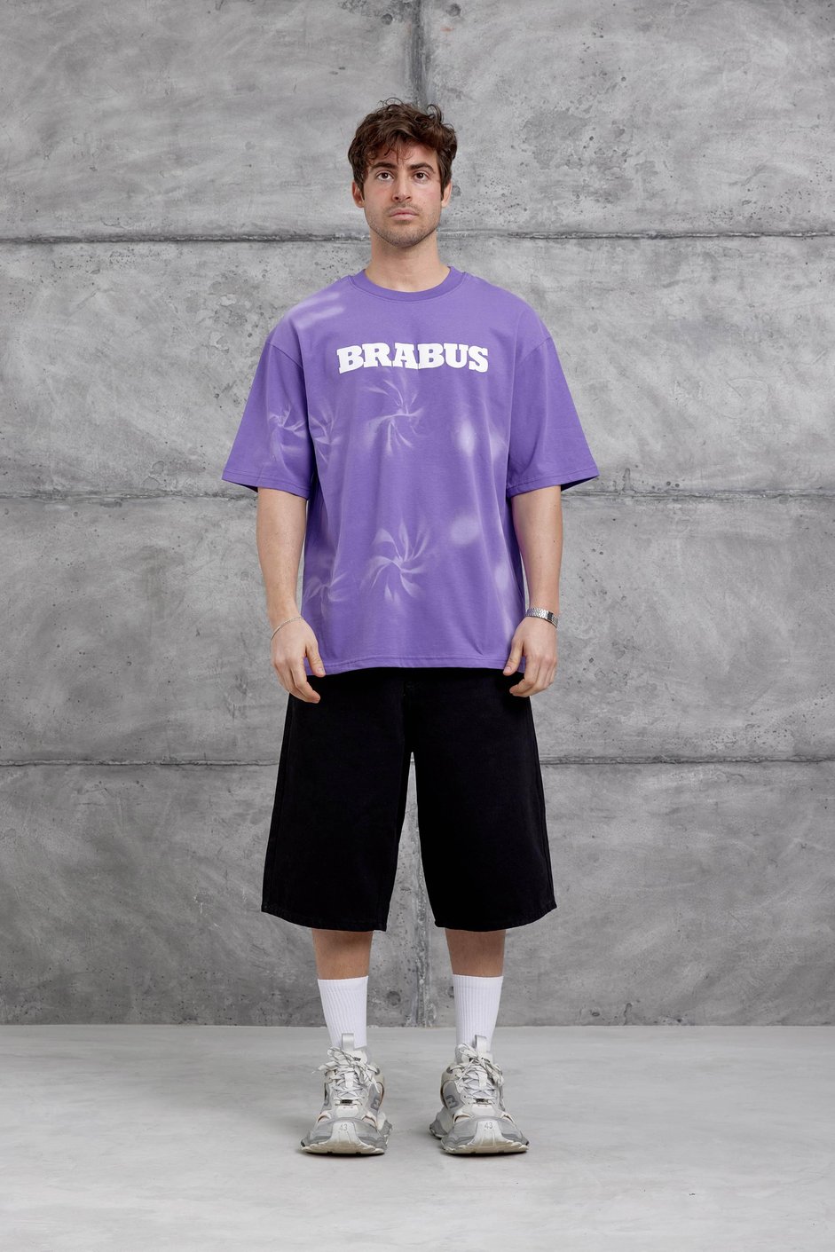 Mor Brabus Yazılı Oversize Tshirt