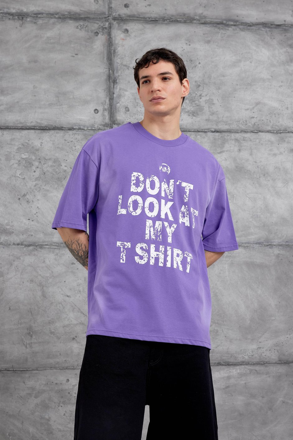 Mor Dont Look At My Tshirt Yazılı Oversize Tshirt