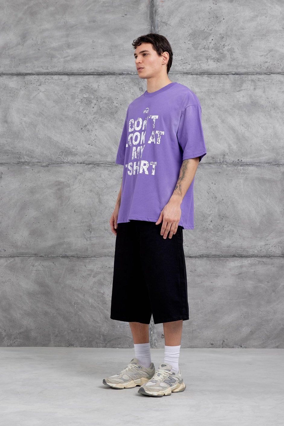 Mor Dont Look At My Tshirt Yazılı Oversize Tshirt