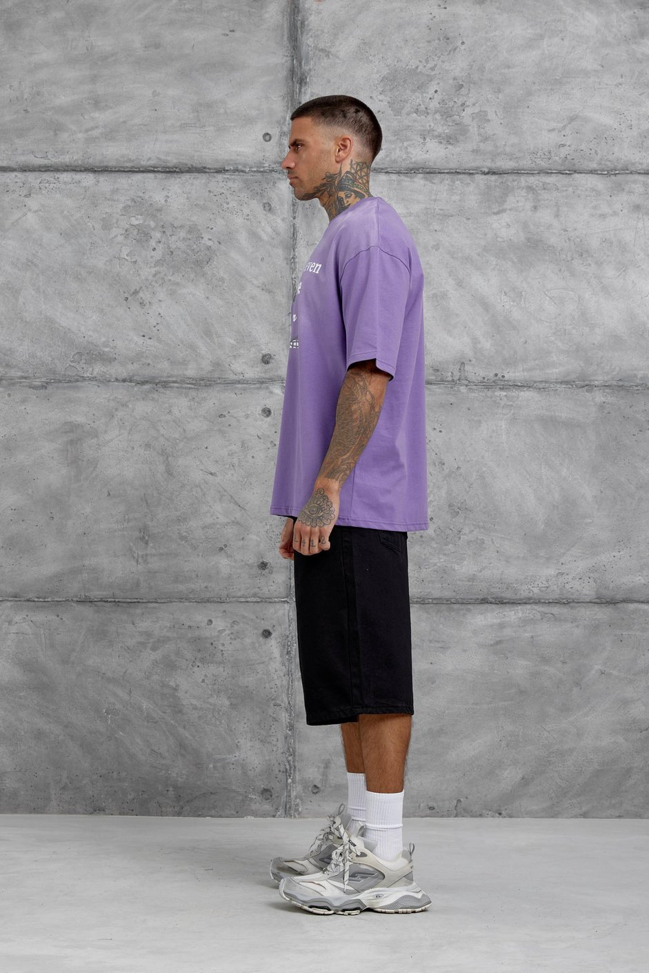 Mor Gabserine Yazılı Oversize Tshirt