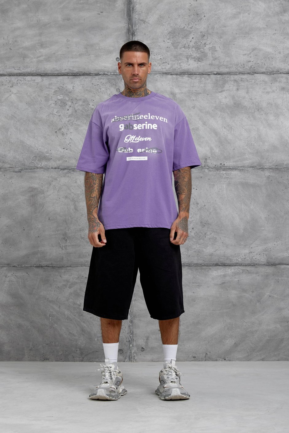 Mor Gabserine Yazılı Oversize Tshirt