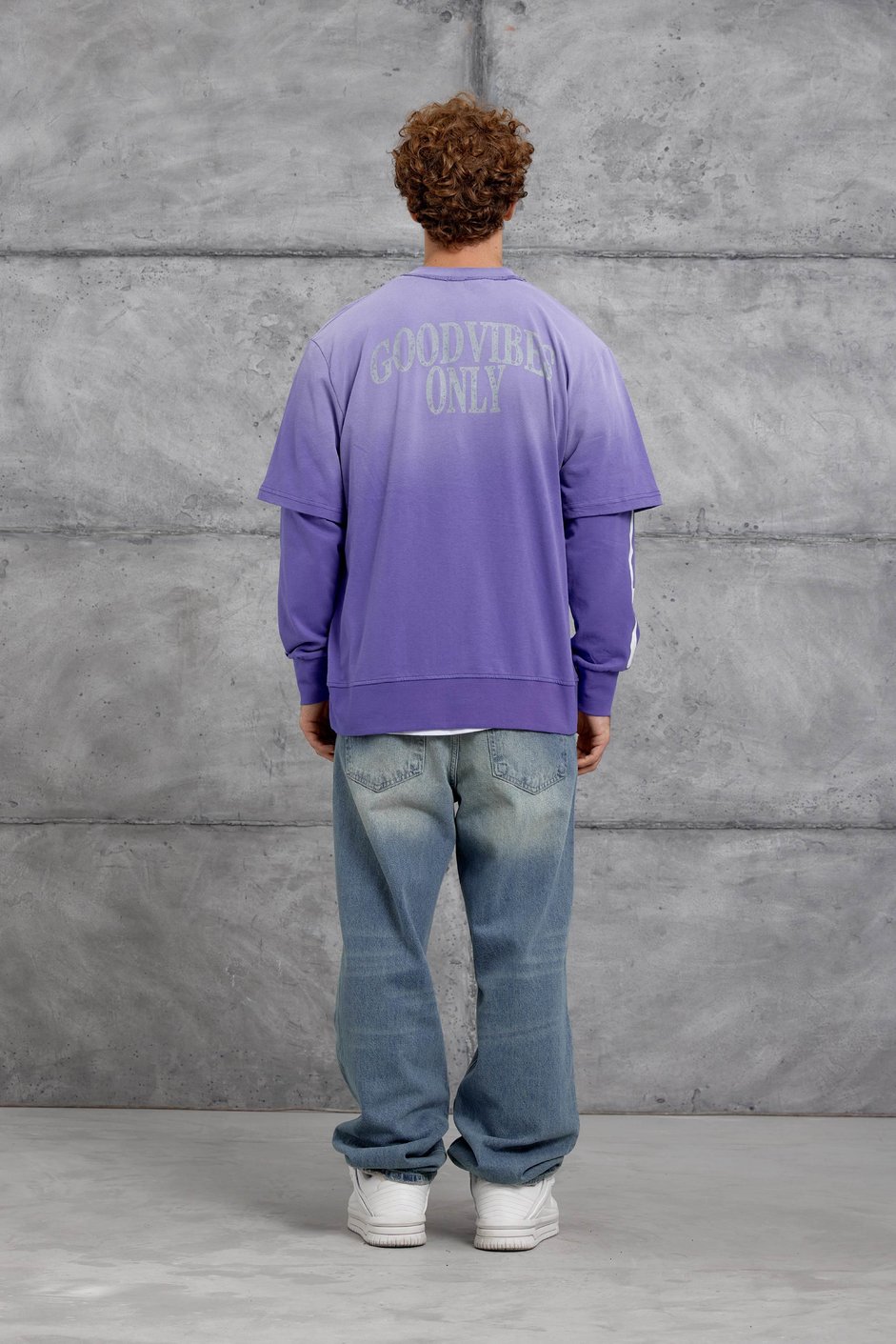 Mor KOLU ALEV BASKILI OVERSİZE SWEATSHIRT