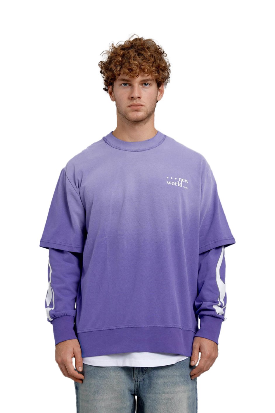MOR KOLU ALEV BASKILI OVERSIZE SWEATSHIRT